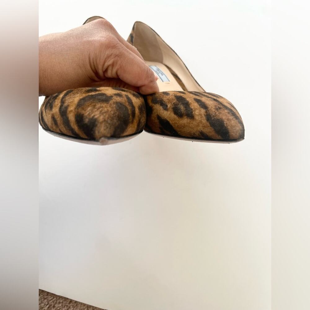 Prada Black Brown leather Calf Hair Leopard Print pointed toe pumps EU 39.5 - Picture 8 of 10